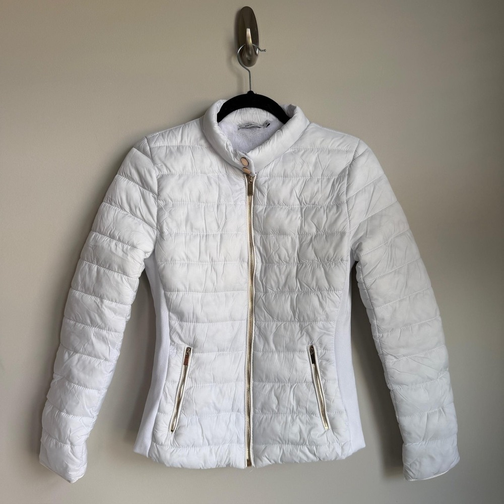 City Wear Clothing Co. Jacket Womens Small White Quilted Puffer Faux Fur Lined